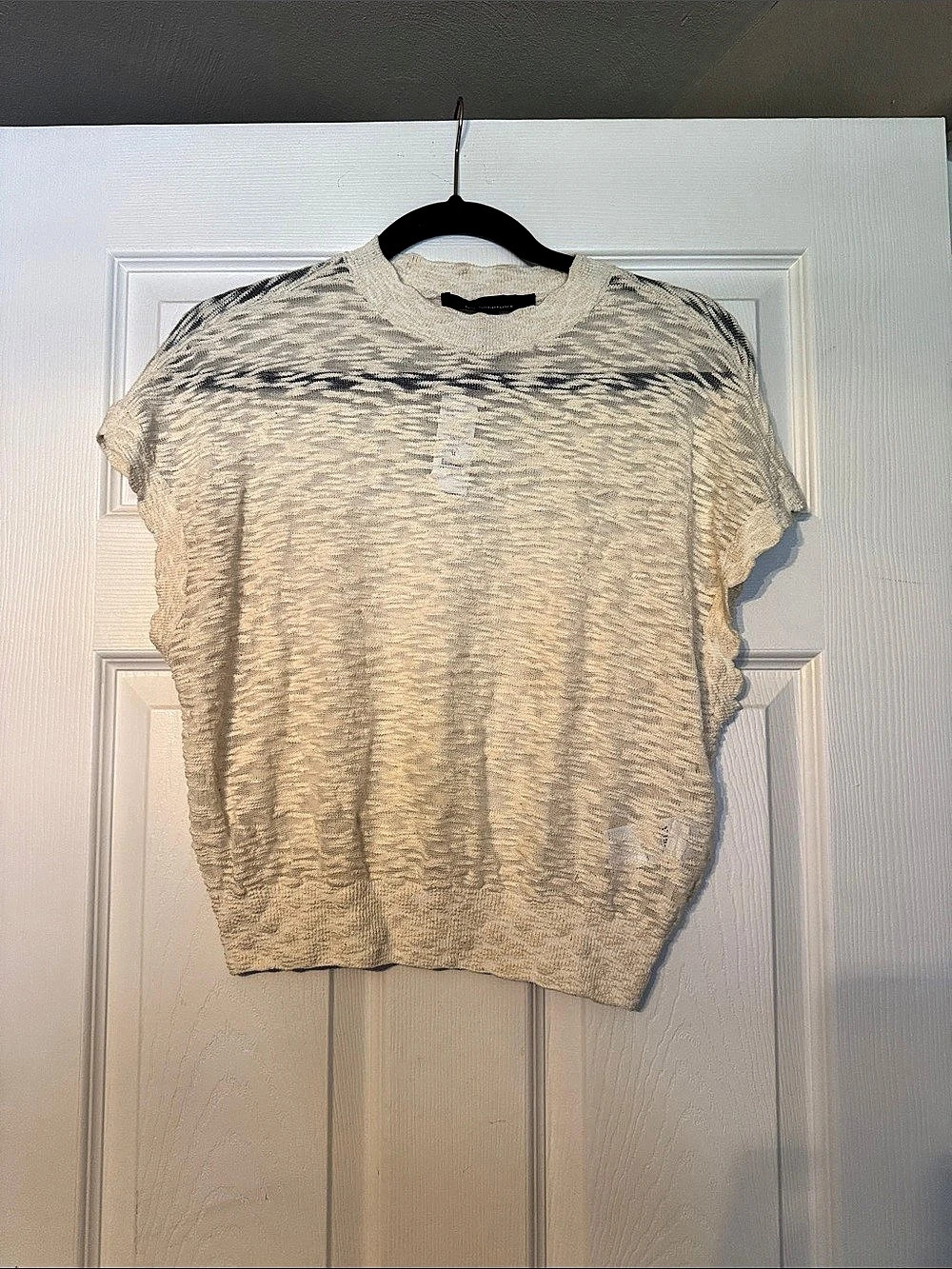 NWT White House Black Market SS Textured PO Textured Short Sleeve Top in Cream S